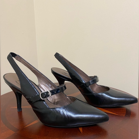 SLINGBACK LEATHER HEELS 2 INCH (NWOT) - Picture 1 of 4
